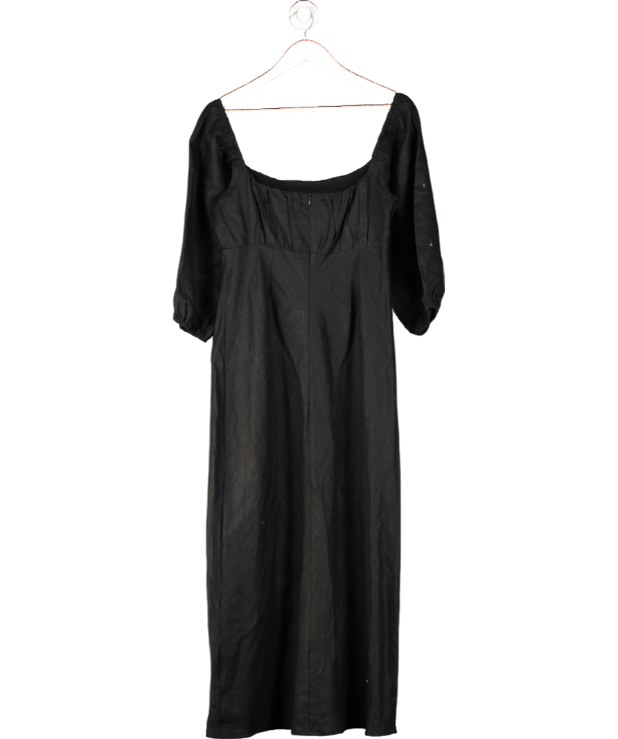 DISSH BlackLinen  Puff Sleeve Midi Dress UK 12