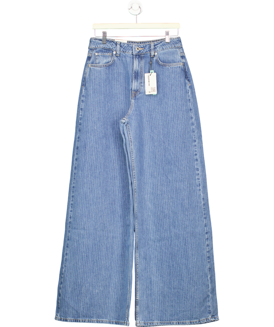 Pepe Jeans Blue Pinstriped High-rise Wide Fit Jeans - Jaimy L34 W28