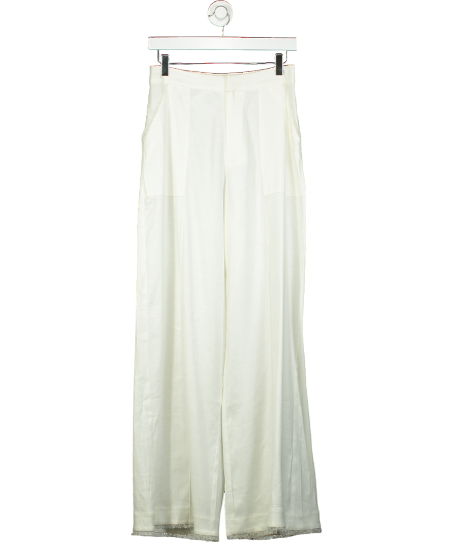 Kivari White Frill Trim Linen Look Trouser UK 8