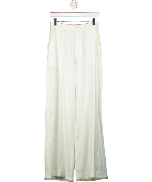 Kivari White Frill Trim Linen Look Trouser UK 8