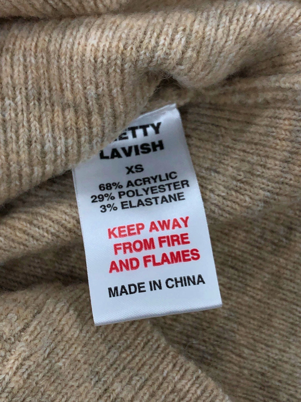 Pretty Lavish Beige Off-shoulder Ribbed Knit Sweater XS