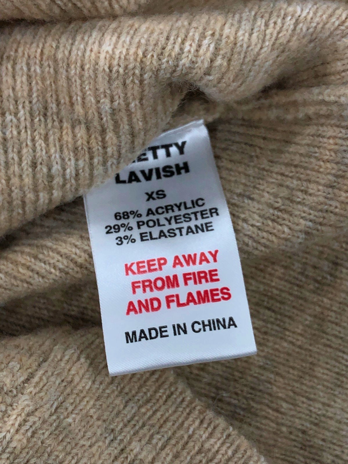 Pretty Lavish Beige Off-shoulder Ribbed Knit Sweater XS