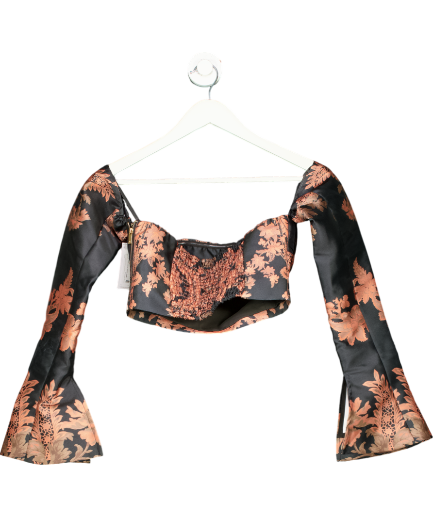 Karen Millen Black Jacquard Woven Floral Off The Shoulder Top UK 6