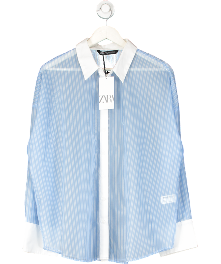 ZARA Blue Sheer Pinstripe Shirt UK XL