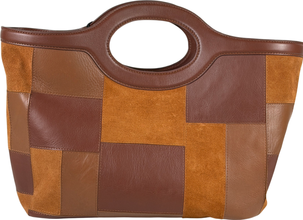 RIXO Brown Parissa Leather Patchwork Bag One Size