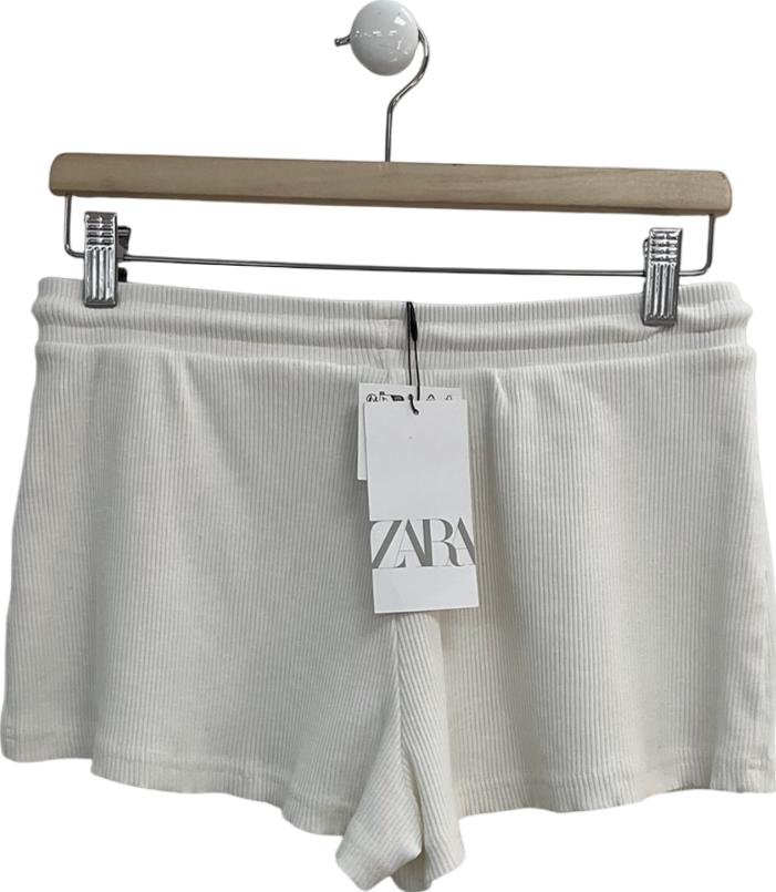 ZARA White Ribbed Shorts UK M