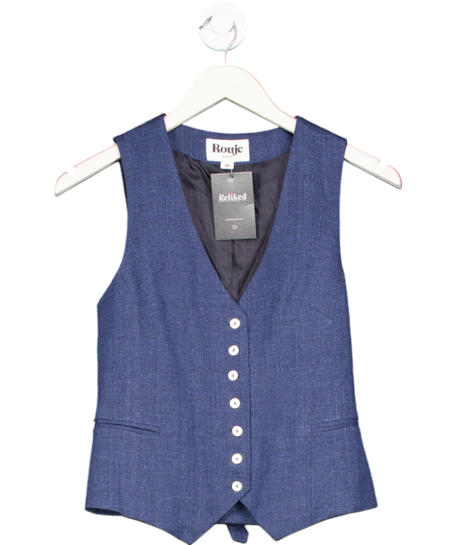 Rouje Blue Jacob Linen Blend Waistcoat UK 12
