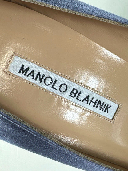 Manolo Blahnik Hangisi 70 Grey Satin Jewel Buckle Pumps UK 5 EU 38 👠