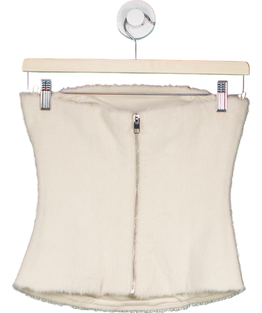 ZARA Cream Faux Fur Bandeau Top UK XS