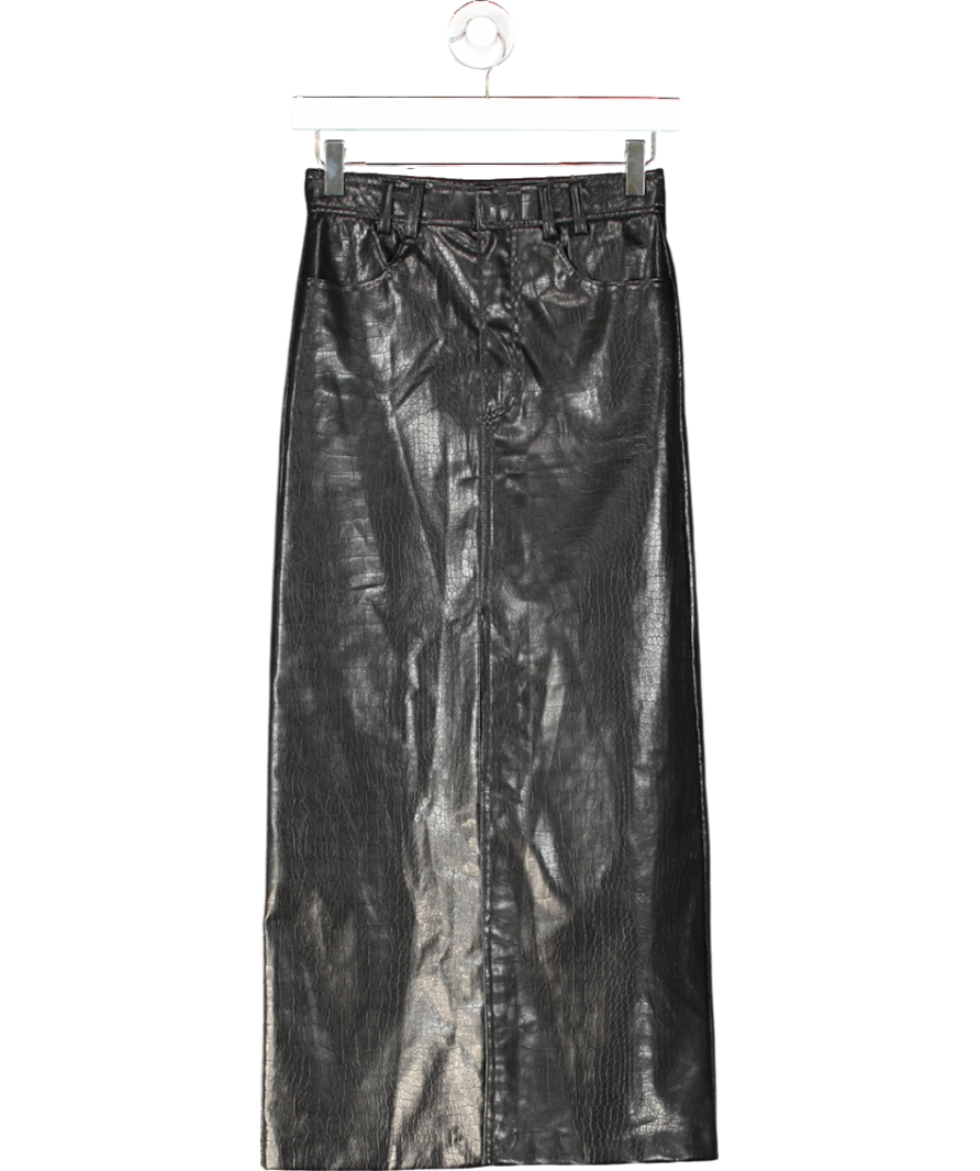 ZARA Black Faux Leather Midi Skirt UK XS