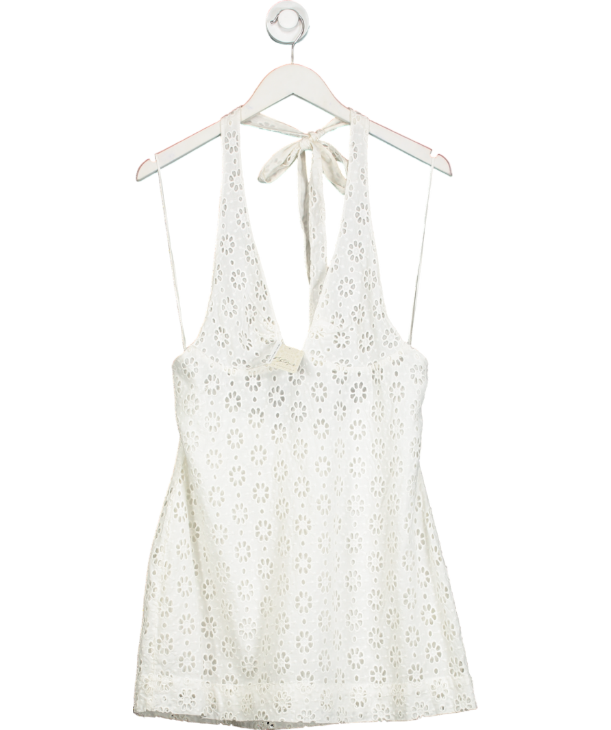 Free People White Floral Broderie Anglaise Halter-neck Mini Dress UK S