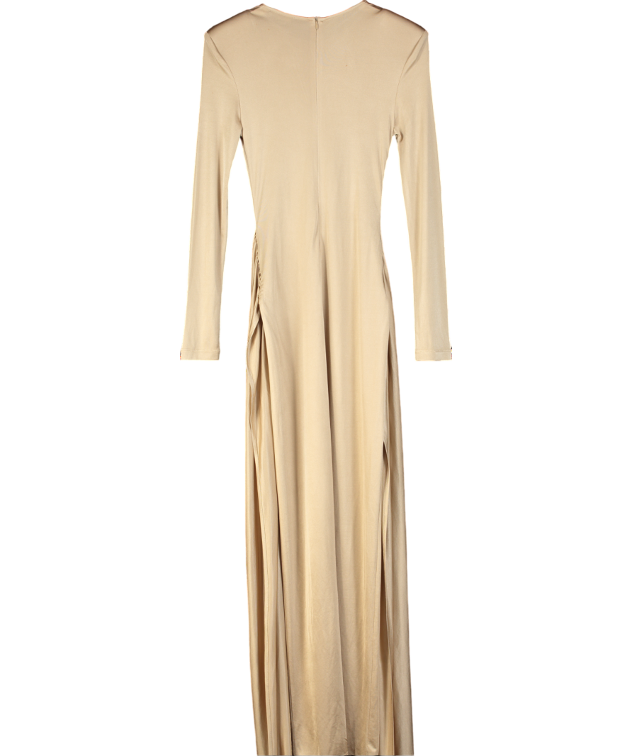 Eleh Beige Satin Long Sleeved Dress UK 8