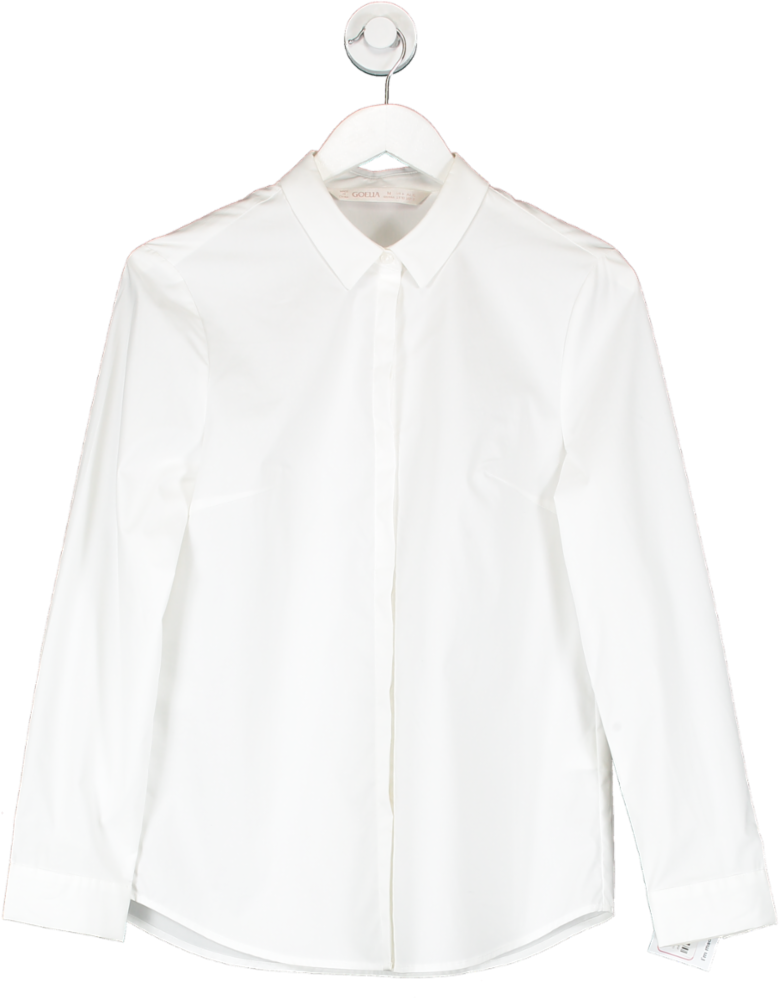 Goelia White Stretch Fitted Long Sleeve Shirt UK 10