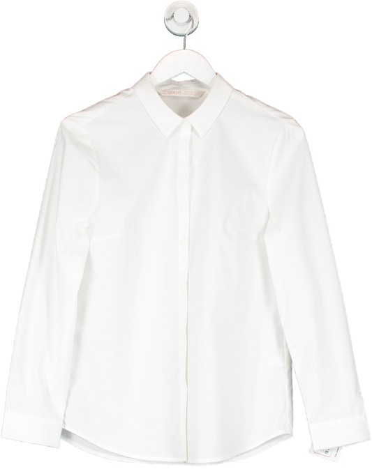 Goelia White Stretch Fitted Long Sleeve Shirt UK 10