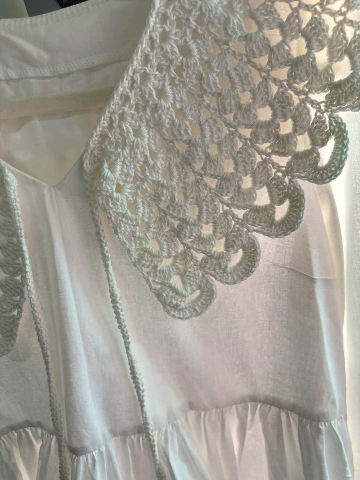 White Crochet Collar Detail Dress UK M