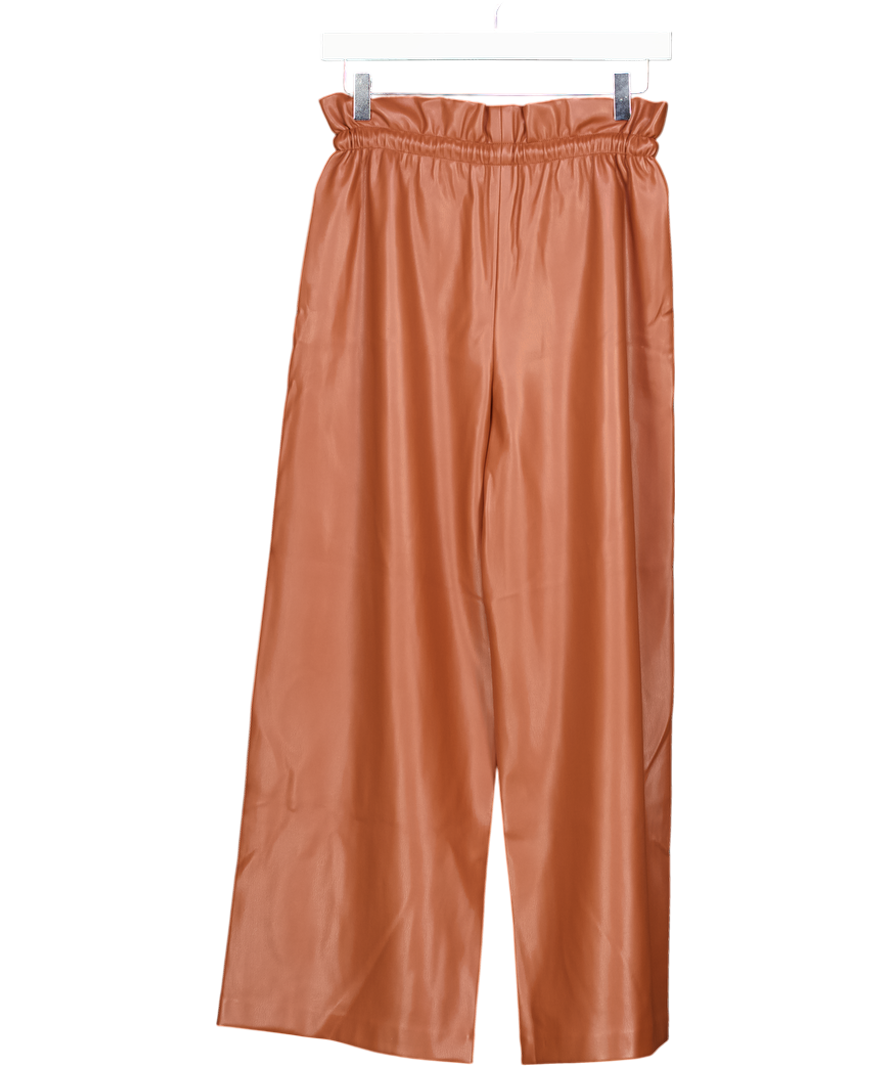 ZARA Tan Brown Faux Leather Straight Leg Trouser UK XS