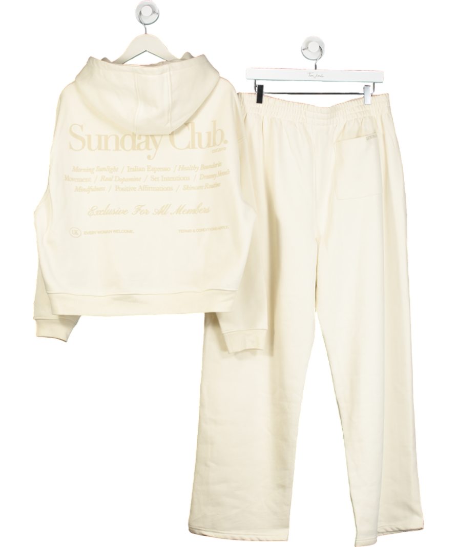 Lounge Underwear Cream Text Print Kangaroo-pocket Cotton-blend Hoody And Straight Leg Joggers UK XXL
