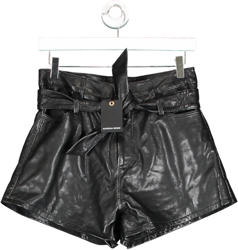 Marissa Webb Black Banks Paper Bag Leather Boyfriend Shorts UK 4