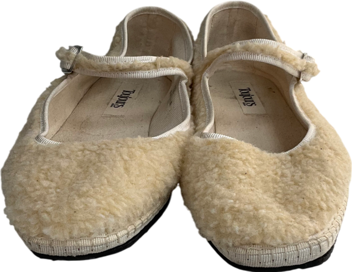 Toujours Cream Ballet Flats With Strap In Natural Fluffy Borg UK 5 EU 38 👠