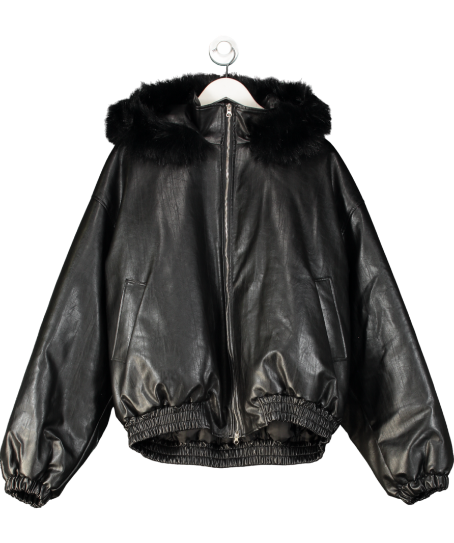 90's Product Black Faux Leather Bomber Jacket UK L