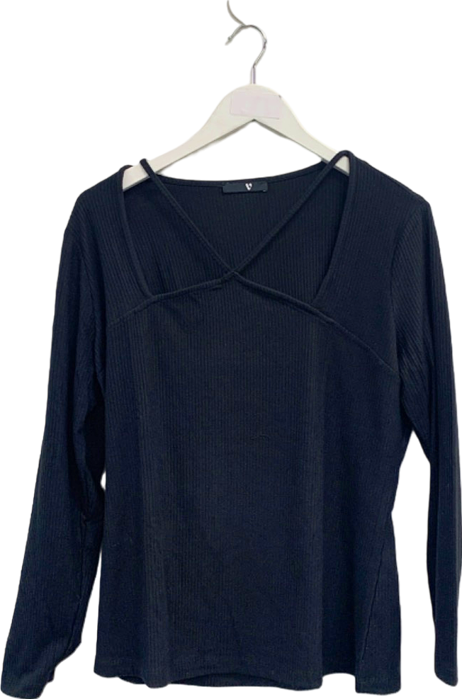 V by Very Black Ribbed Long Sleeve Top UK 20