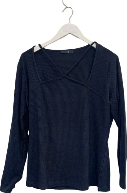 V by Very Black Ribbed Long Sleeve Top UK 20