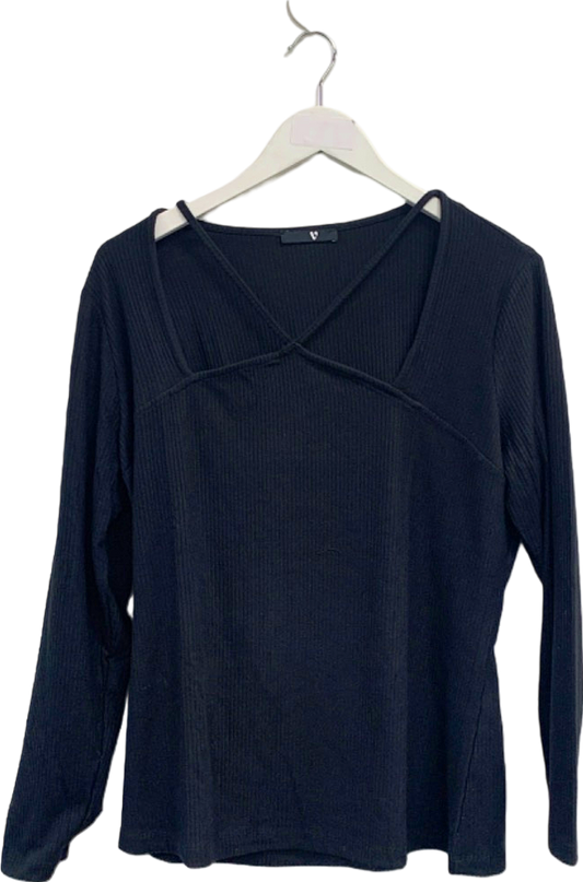 V by Very Black Ribbed Long Sleeve Top UK 20