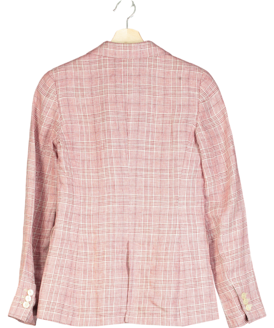 Massimo Dutti Pink Linen Plaid Blazer UK 10