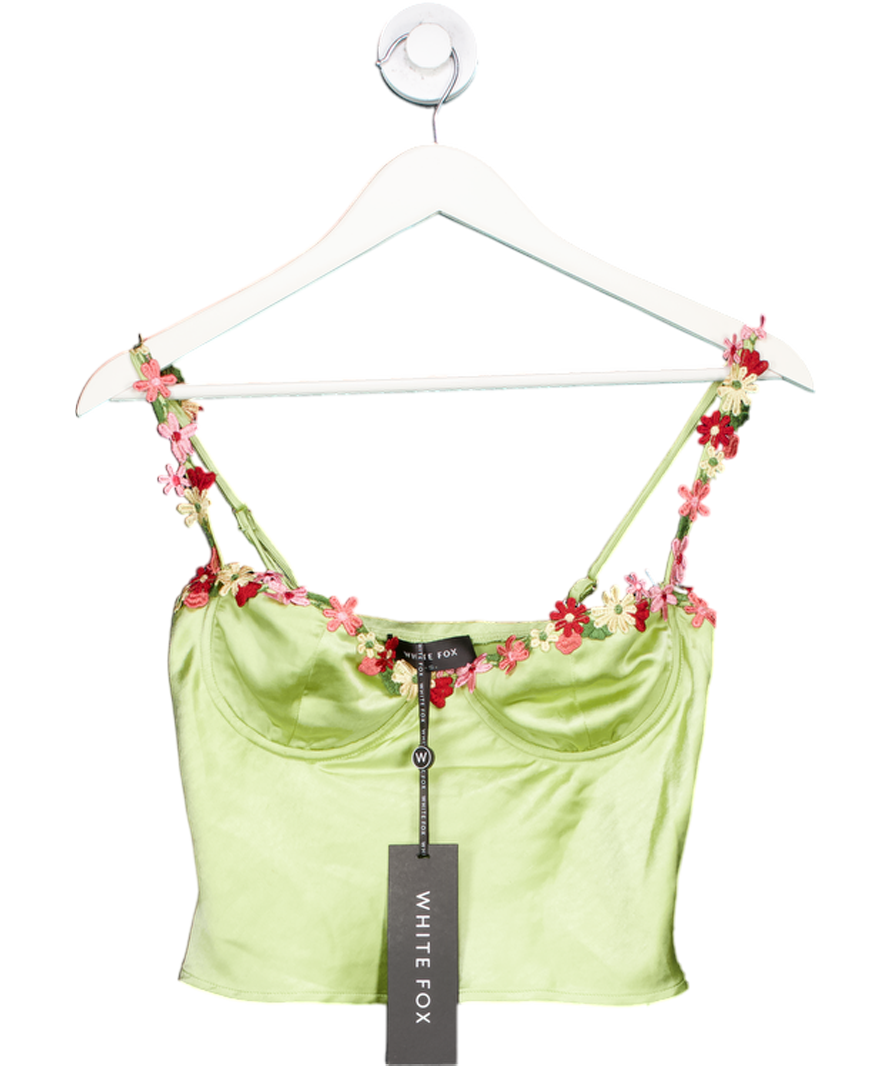 White Fox Green floral embroidered Believe It corset Top UK S
