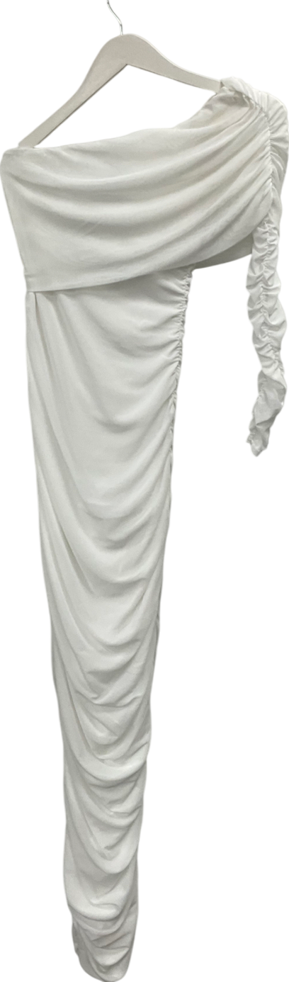 boohoo White One Shoulder Touched Mesh Maxi Dress UK 12