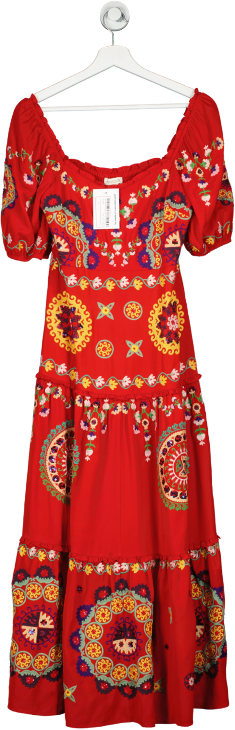Monsoon Alicia Hand-embellished Tiered Maxi Dress Red UK 8
