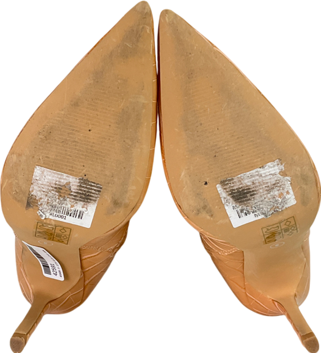 Public Desire Beige Best Believe Caramel Croc Pointed Toe Heeled Knee High Boots UK 6 EU 39 👠