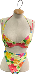 ASOS Yellow Floral Print Bikini Set And Matching Mesh Cover Up Skirt UK 6