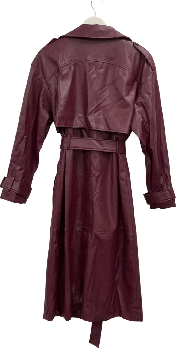 Pull & Bear Red Belted Faux Leather Trench Coat UK M