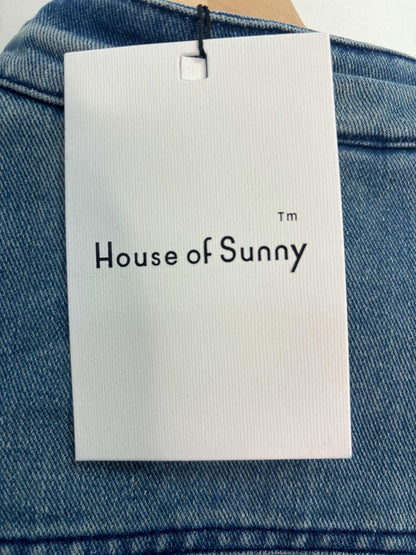 House of Sunny Blue Cropped Boxy Racing Jacket with Branding UK 8