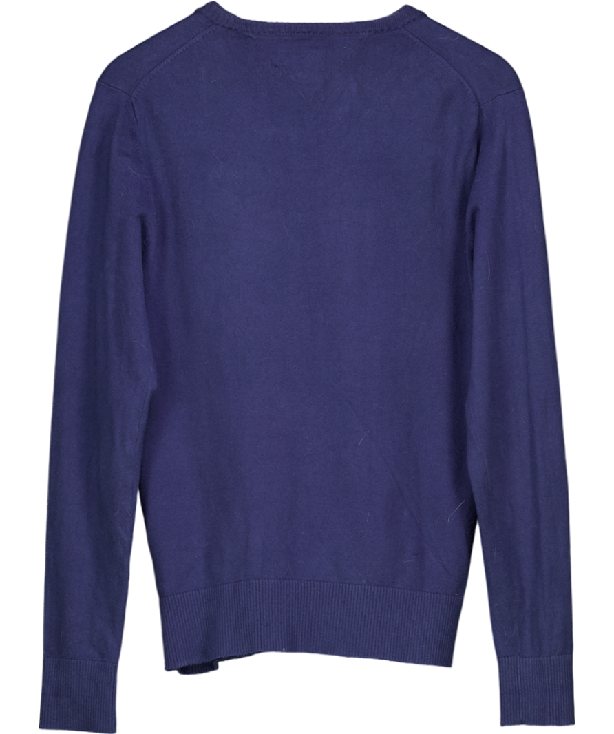 Tommy Hilfiger Blue V Neck Essential Cotton Jumper UK M