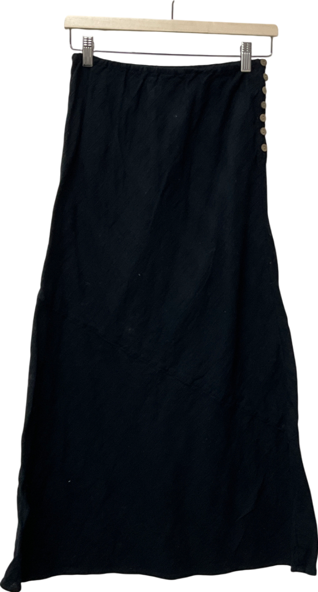 Free People Black Textured Button Side Skirt UK XS