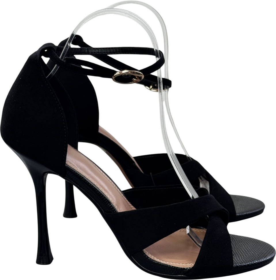 River Island Black Cross Over Strap Heeled Sandals UK 6 EU 39 👠