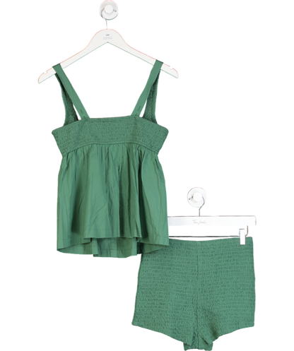 Free People Green Ruched Button Detail Co-ord Set UK S