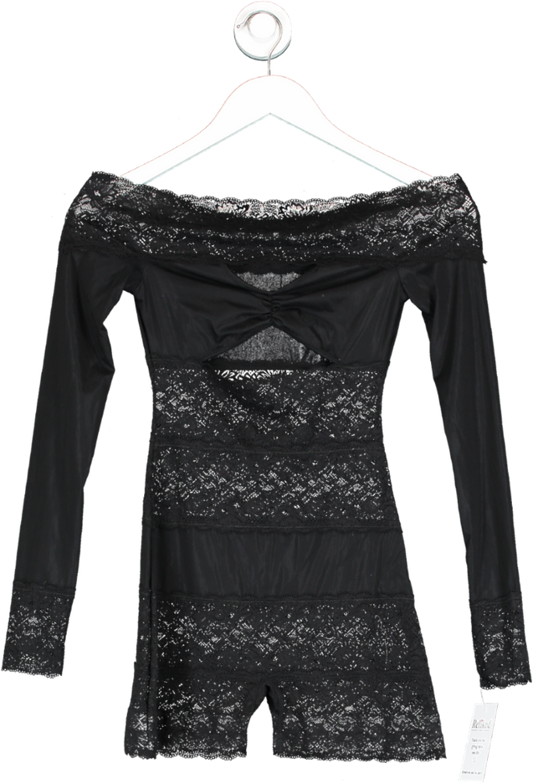 Poster Girl Black Davina Sleeved Romper Lace Raven Uk Xs-m UK S