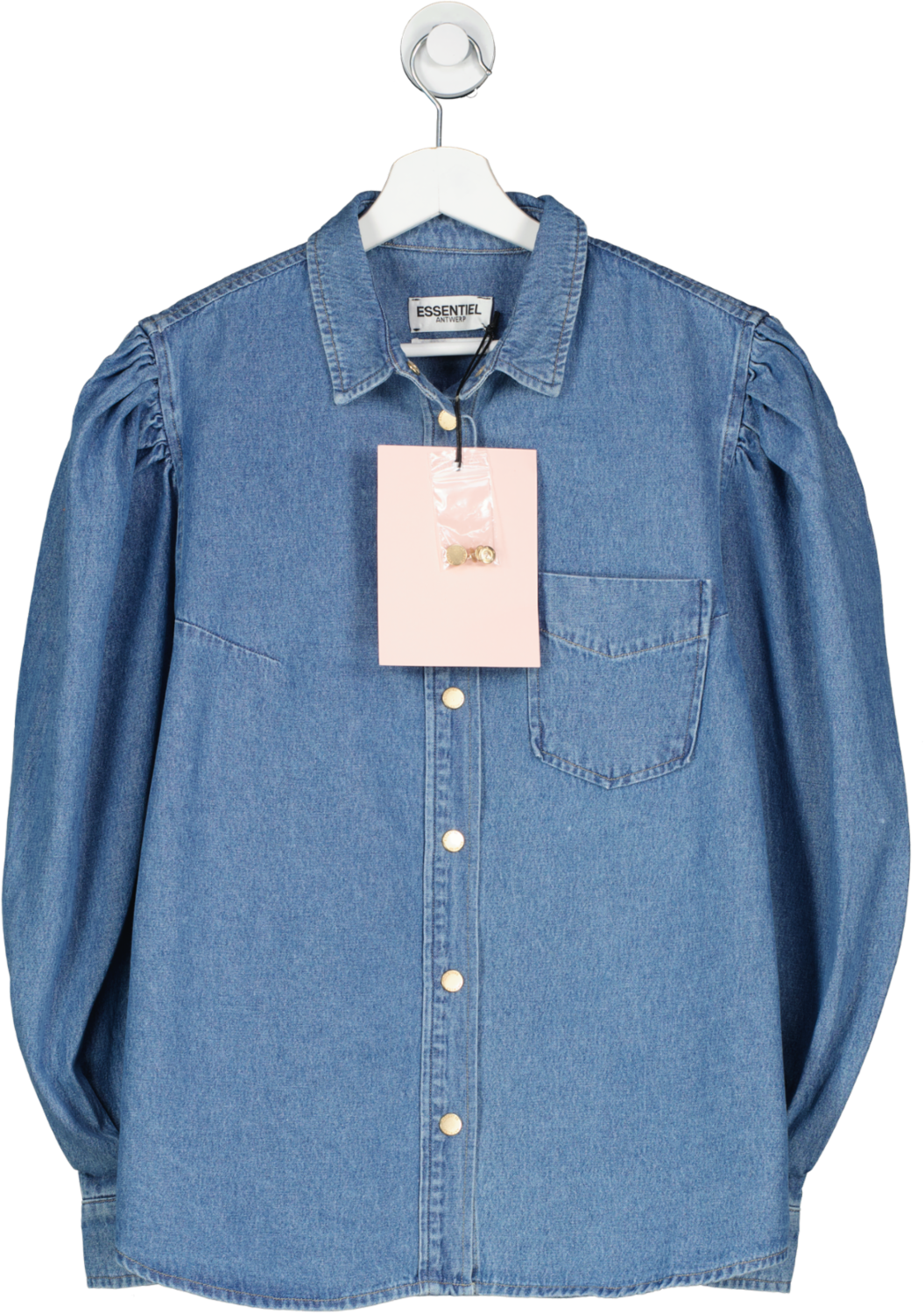 Essentiel Antwerp Blue Denim Wingman Puffy Sleeve Shirt UK 12