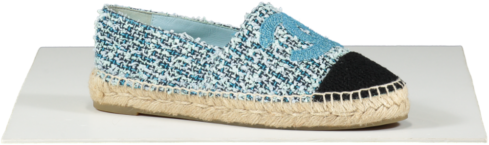 Chanel Blue Tweed Cloth Espadrilles UK 4 EU 37 👠