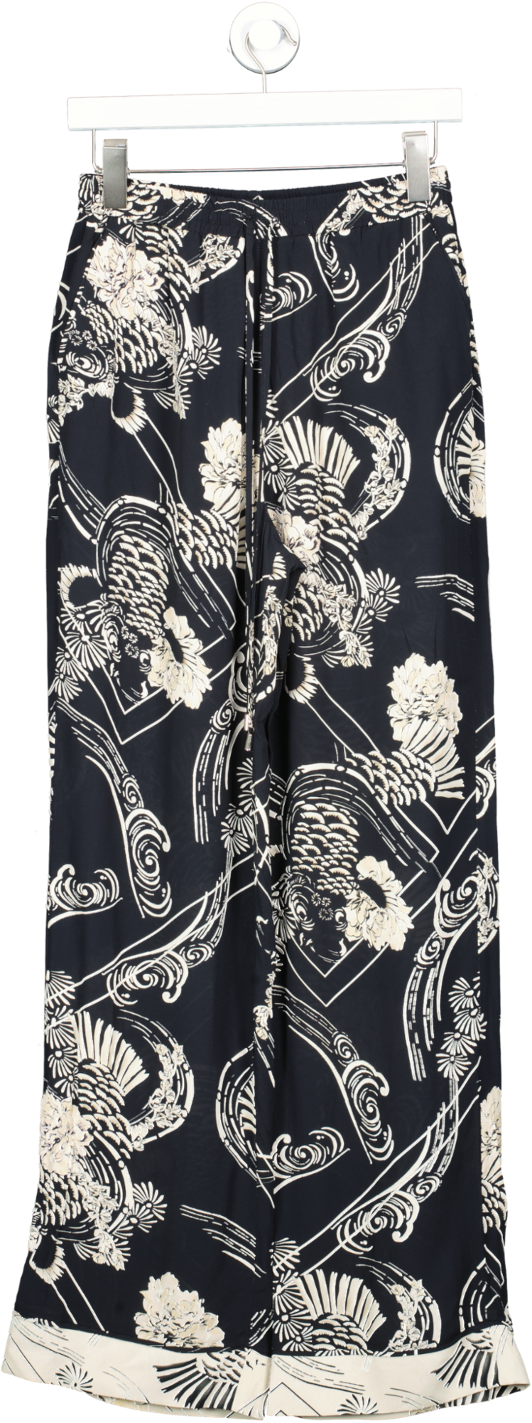 Karen Millen Black The Founder Koi Printed Woven Trousers UK 6
