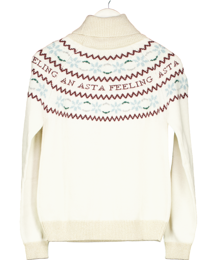 ASTA RESORT Cream Jemima Merino / Cashmere Fair Isle Sweater - Ecru UK M