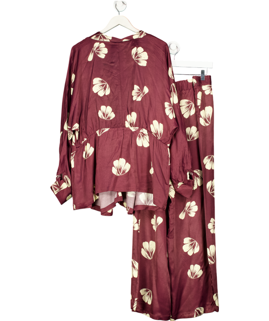 Monsoon Red Roz Floral Straight Leg Trousers Set Burgundy UK XL
