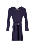 Claudie Pierlot Maud Navy Blue Textured Knit Belted Fit And Flare Dress T2 UK 10