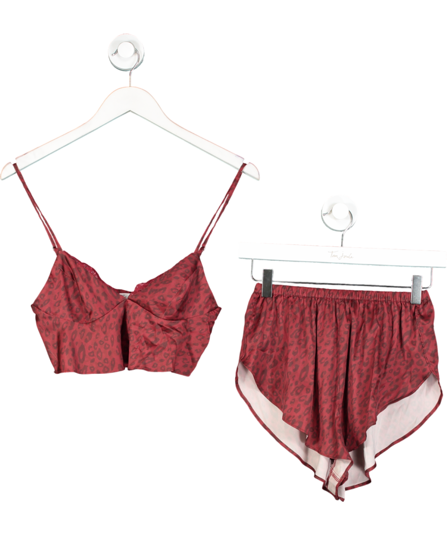 Oh Polly Red Satin Leopard Print Cami And Short Pyjama Set UK 6