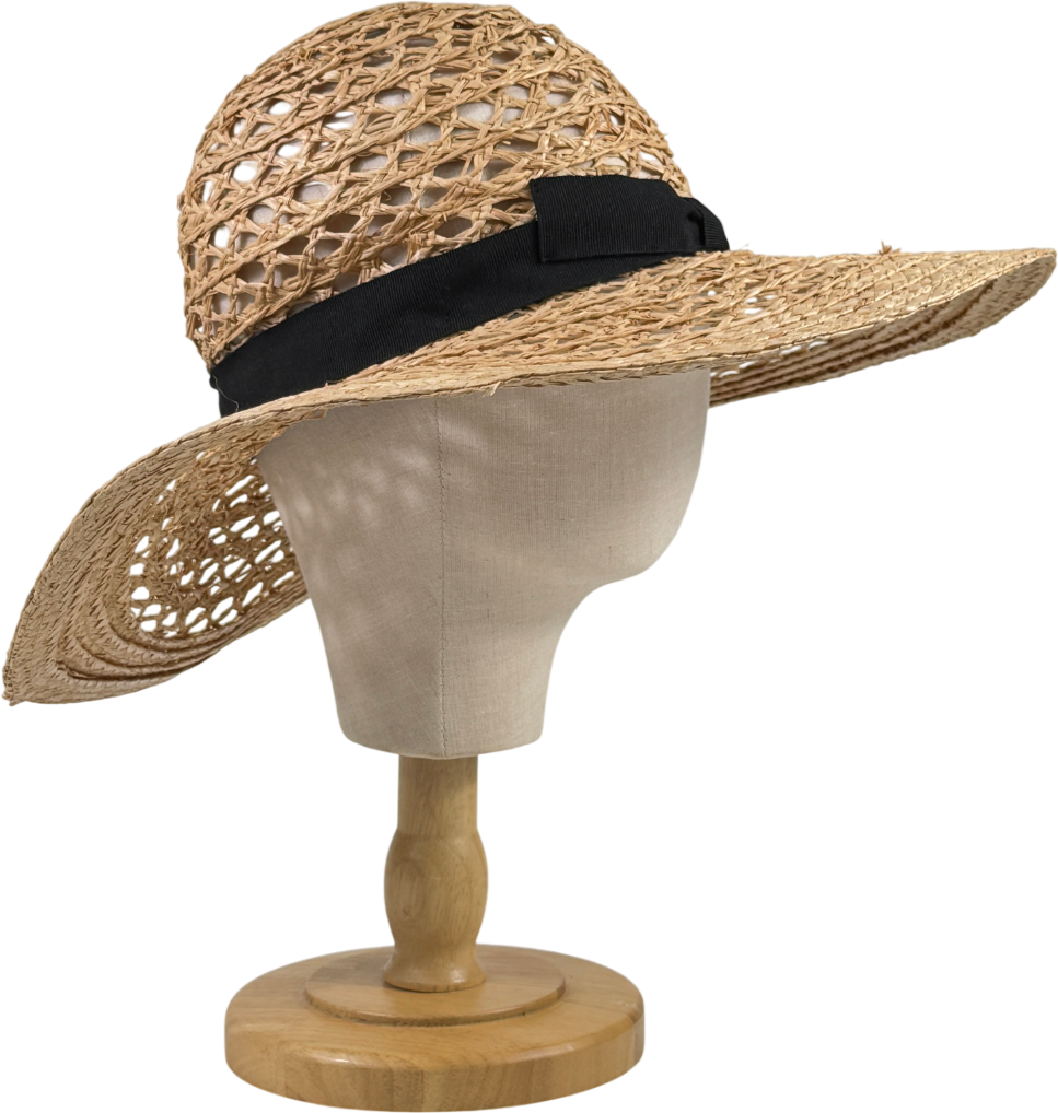 REISS Beige Eloise Crochet Raffia Wide Brim Hat One Size