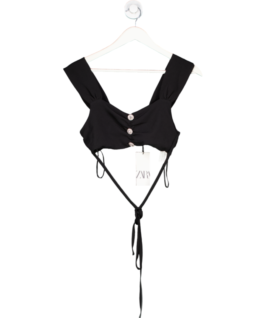 ZARA Black Diamante Button Detail Top UK XS