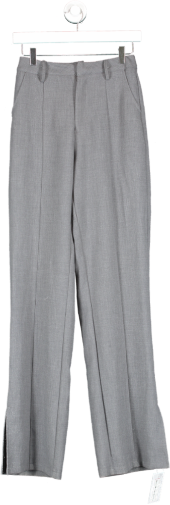 PrettyLittleThing Grey Woven Tailored Split Hem Trousers UK 8